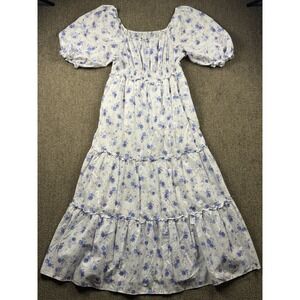LoveShackFancy x Target Tired Floral Smocked Maxi Dress Womens L Blue Purple